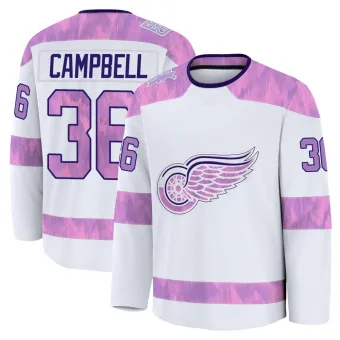 Men's Jack Campbell Detroit Red Wings 2024 Hockey Fights Cancer Practice Jersey - White Premium