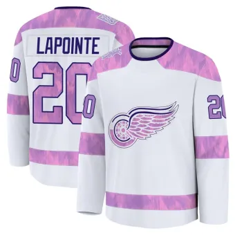 Men's Martin Lapointe Detroit Red Wings 2024 Hockey Fights Cancer Practice Jersey - White Premium