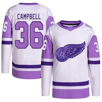 Youth Jack Campbell Detroit Red Wings Hockey Fights Cancer Primegreen Jersey - White/Purple Authentic