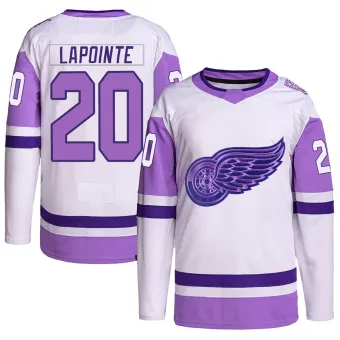 Youth Martin Lapointe Detroit Red Wings Hockey Fights Cancer Primegreen Jersey - White/Purple Authentic